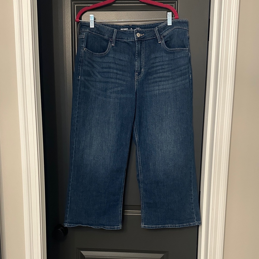 Old Navy High Rise Dark Blue Cropped Wide Leg Jeans